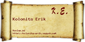 Kolonits Erik névjegykártya